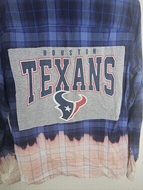Houston Texans Football Upcycled Flannel Oversized Button Top XL Tall